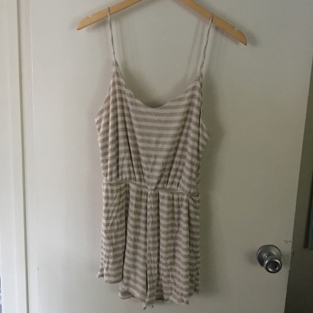 Glow Passion tan and white striped romper size S